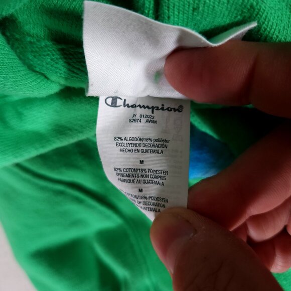 Champion Reverse Weave Oversized Green Neon Logo Hoodie Mens Medium Adult - Picture 13 of 16